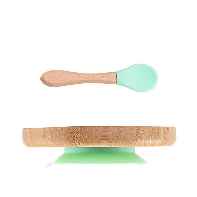 Suction Base Baby Bamboo Plate with Spoon